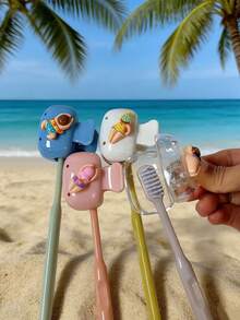 4/1pc Swimming Theme Toothbrush Cover, Summer Swimming Pattern Toothbrush Protector, Portable Travel Toothbrush Holder, Reusable Toothbrush Cover For Outdoor Beach Camping, Cute Ocean Animal Print Washable Toothbrush Case, Unisex Design - View 9
