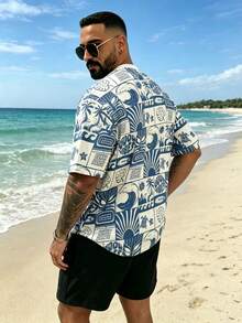 Men's Round Neck Digital Print Short Sleeve T-Shirt - Multicolor - View 2