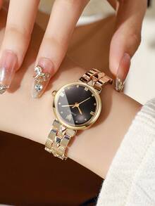 Women's Luxury Rhombus Patchwork Alloy Band Quartz Watch, Classic Minimalist Dial Bracelet Wristwatch, Gift For Girlfriend (1pc/Set) Watch Box Not Included - Gold - View 8