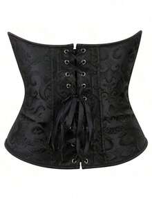 1pc Zipper Jacquard Corset Waist Cincher, Women's Button-Up Waist Trainer Belly Band, Suitable For Party Wear - Black - View 4