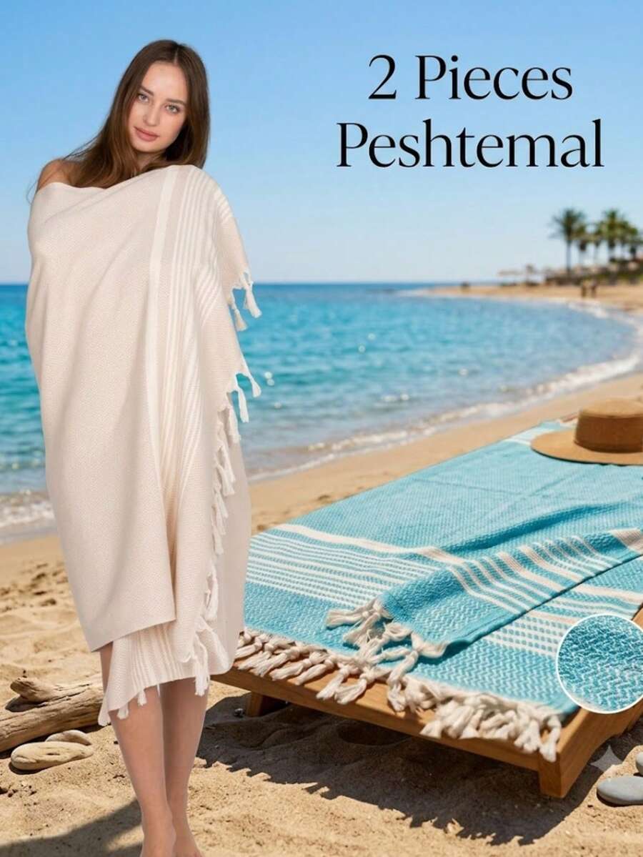 2 Pieces %100 Cotton Mykonos Peshtemal, 2 Peshtemals In Same Colour, 2 Peshtemal Suitable For Beach And Home Use