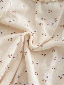 2pcs Baby Girl Cute Mori Style Peter Pan Collar Long Sleeve Printed Top & Pants Set, Thin Spring/Autumn - Apricot - View 3