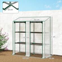 Mini Greenhouse, 3 Levels, 6 Wire Shelves, 2 Openings, Plastic Cover, Transparent - Green - View 3