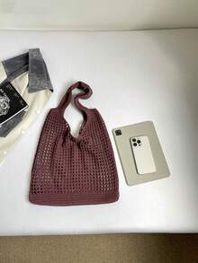 Casual Versatile Crochet Knit Large Capacity Shoulder Bag - Brown - View 5