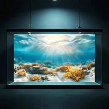 Seascape Sand, Rock, Water Plant And Fish Tank Decor - Coral Reef Self-Adhesive Removable Wallpaper-Style Background, Easy To Peel And Stick Freshwater/Saltwater Aquarium Reusable Fish Tank Decoration, Fish Habitat Decor, Aquarium Sticker, Suitable For Stream Tank, Planted Tank, Turtle Tank Landscaping, Studio Photography Backdrop, Self-Adhesive Front - B - View 3