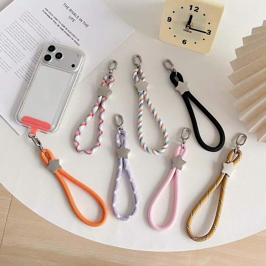 1 Set Minimalist Star Decor Braided Phone Wrist Strap, Anti-Lost Universal Phone Lanyard With Metal Buckle, Durable Handheld Rope For Daily & Outdoor Use - Multicolor - View 1