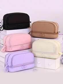 1 PC Large Capacity Pencil Case With Twin Windows, Multifunctional Studying Stationery Bag In Macaron Colors For Students, First Day Of School - Multicolor - View 11