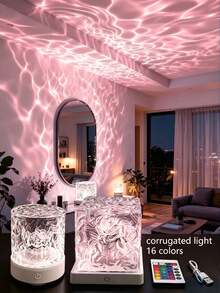 16-Color LED Cube Projection Light, 3D Holographic Water Ripple, Romantic Mood Light, Perfect For Kids' Rooms, Meditation, Relaxation, Bathroom, And Night Light. Comes With 16-Color RGB Starry Sky Projector Light, USB Powered - Water Ripples - View 2