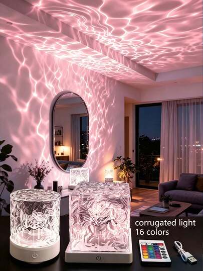 16-Color LED Cube Projection Light, 3D Holographic Water Ripple, Romantic Mood Light, Perfect For Kids' Rooms, Meditation, Relaxation, Bathroom, And Night Light. Comes With 16-Color RGB Starry Sky Projector Light, USB Powered