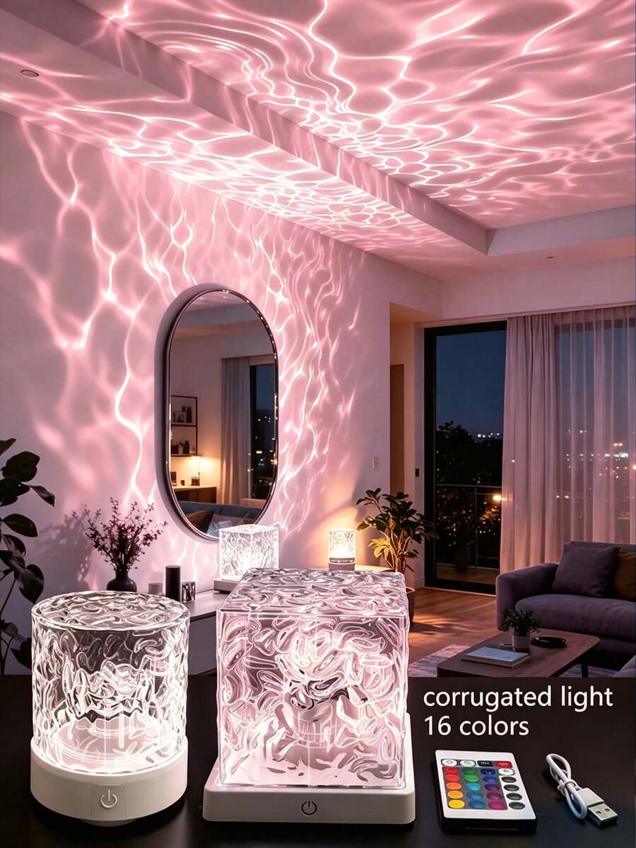 16-Color LED Cube Projection Light, 3D Holographic Water Ripple, Romantic Mood Light, Perfect For Kids' Rooms, Meditation, Relaxation, Bathroom, And Night Light. Comes With 16-Color RGB Starry Sky Projector Light, USB Powered