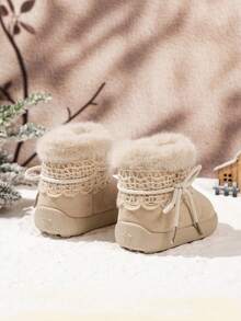 1 Pair Baby Girls' Thick Warm Snow Boots, Winter Stylish Snow Boots - Beige - View 4