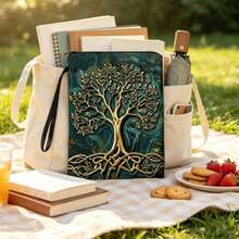 Celtic Tree Of Life Teal & Gold Print Backpack Bag - Portable Zipper Storage Bag With Wrist Strap - Single Piece - View 4