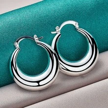 925 Silver Plated Smooth Earrings For Women Exquisite Luxury Charms Wedding Fashion Classic Jewelry - Silver - View 3