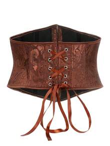 1pc Short Jacquard Waist Cincher, Women's Corset Waist Belt, Suitable For Party Outfit - Coffee Brown - View 3