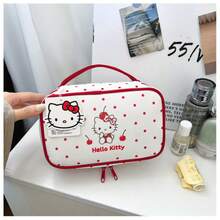 SANRIO 1件官方授權 Hello Kitty 方盒造型化妝包，超大容量多功能化妝收納袋，加厚便攜旅行盥洗包，女孩禮物，臥室房間裝飾，返校季 - 查看 5