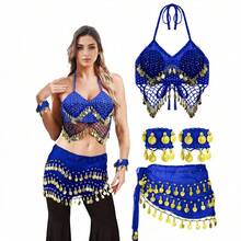 3-Piece Belly Dance Accessories Set, Suitable For Festivals, Parties, Carnivals, Unique Gift For Summer Vacation, Includes Coin Fringe Waist Chain And Other Dance Costume Accessories, Halloween, Christmas, Coachella Fashion, Music Festival - Multicolor - View 5