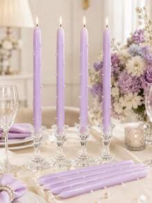 2/4pcs Lavender Pearl Long Stem Candles, Smokeless Soy Wax Candles, Suitable For Wedding Dinner Table, Home Decor, Party And Romantic Atmosphere - Light Purple - View 2