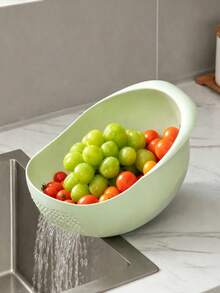 Vegetable Washing & Draining Basket, Creative Plastic Handle Strainer, Practical Multi-Functional Kitchen Tool. Product Features: Large Capacity Streamlined Design, Fast Draining & Storage - Multicolor - View 7