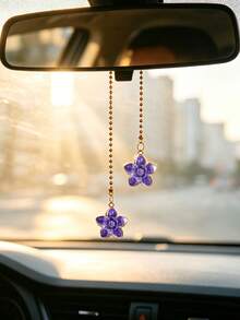 1pc Alloy Cherry Blossom Car Rearview Mirror Hanging Decoration, Car Interior Accessory - A - View 3