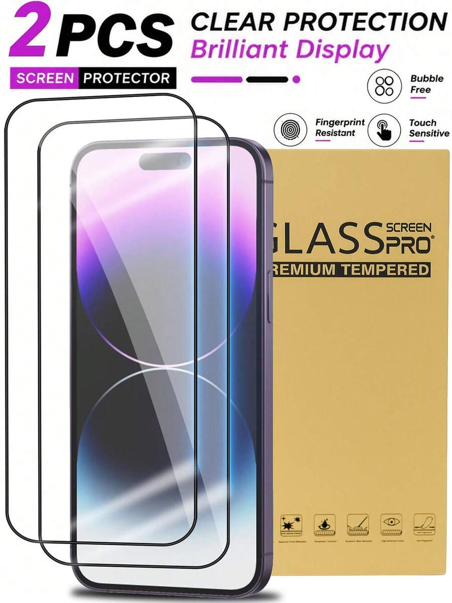 2片裝防刮鋼化玻璃螢幕保護貼,高清晰透明,相容 Apple 手機型號 17 Pro Max、17、17 Pro、16 Pro Max、16、16 Pro、16 Plus、15 Pro Max、14 Pro Max、14、13、12、11 Pro Max,防爆、防碎、耐刮、防水 - 無色 - 查看 1