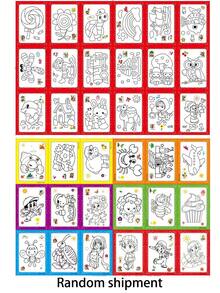 Random Cartoon Pattern Kids Coloring Painting Kit, DIY Hand Drawing Set With Pigment & Brush, Early Learning Educational Art Toy, Children Creative Activity Gift - Multicolor - View 10