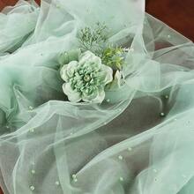 Premium Hand-Stitched Pearl Mesh Table Runner Mint Green Sheer Tulle Tablecloth Overlay For Outdoor Wedding Baby Shower Birthday Tea Party Home Decor - Mint Green - View 1