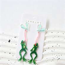 1 Pair Cute Frog Eating Insect Funny Design Earrings, Perfect For Vacation, Unique Gift For Friends And Family - Style 1 - View 5