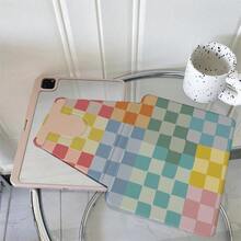 1件裝 柔軟馬卡龍多色圓格紋全印平板保護殼，多角度視角書本式支架，相容 iPad A16 2025、Galaxy Tab S9 FE/S8 Plus/S7/S10、Pad、MatePad、Honor Pad、Xiaoxin Pad - 彩色 - 查看 2