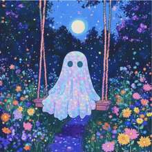 Kit de pintura de diamantes 5D con impresión plana de fantasma lindo, taladro completo de diamantes redondos de acrílico (PMMA) para adultos, DIY para principiantes, decoración de pared del hogar, Halloween, Navidad y múltiples regalos festivos - Ver 3