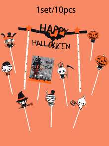 1/2/3sets Halloween Cake Toppers Cute Ghost Pumpkin Witch Cupcake Picks, Halloween Party Cake Decorations Supplies For Holiday Home Dessert Decor - Multicolor - View 8