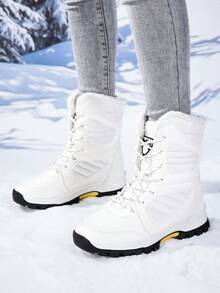 2026冬季新款女款綁帶中筒雪地靴，中筒冬季鞋，戶外休閒運動靴，百搭休閒鞋，適合冬季旅行 - 白色 - 查看 2