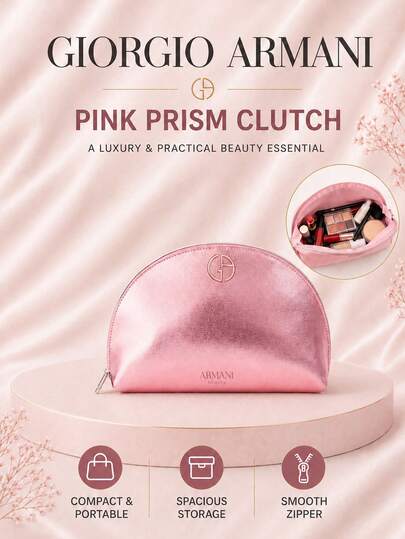 Giorgio Armani Armani Pink Prism Makeup Bag, Zipper Closure Design, Spacious, Waterproof And Stain-Resistant Fabric, Lightweight And Portable, Suitable For Travel, Versatile Storage