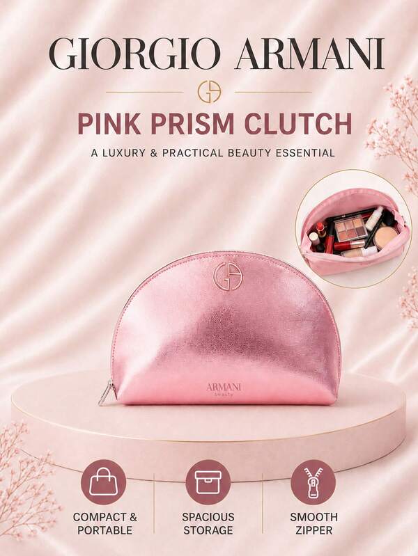 Giorgio Armani Armani Pink Prism Makeup Bag, Zipper Closure Design, Spacious, Waterproof And Stain-Resistant Fabric, Lightweight And Portable, Suitable For Travel, Versatile Storage