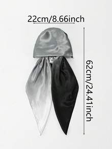 1件裝女款黑灰色漸層印花緞面彈性頭巾帽，易穿戴 - 黑灰色 - 查看 4