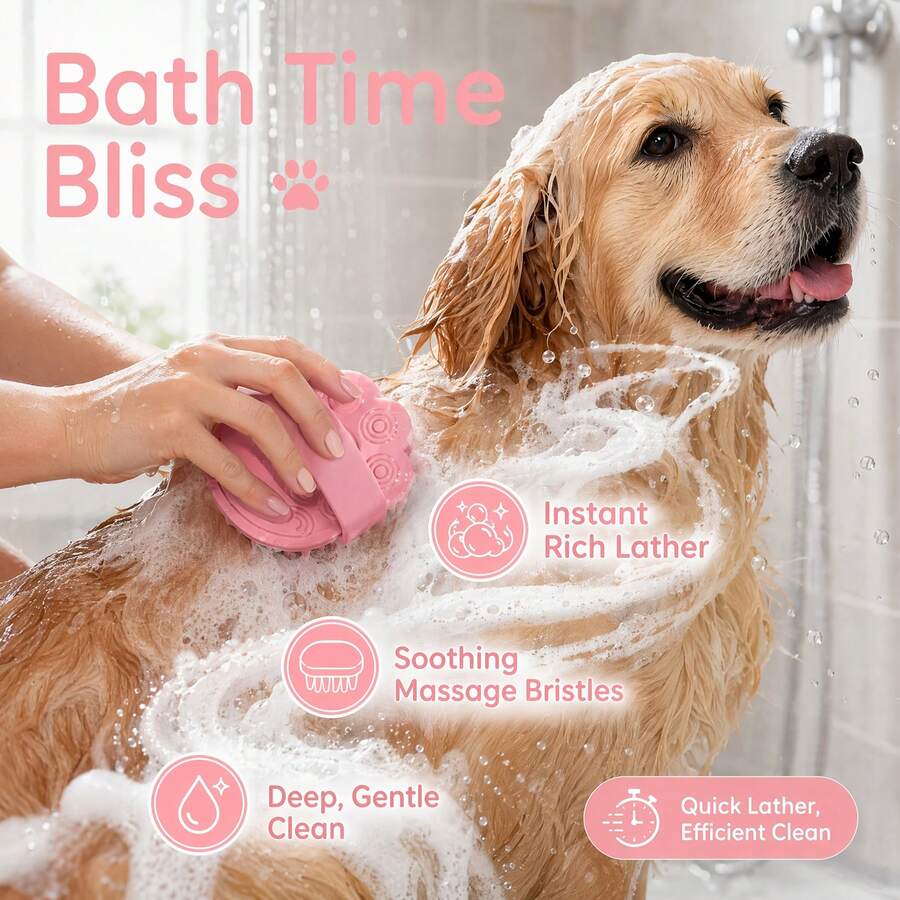 Pet Bath Massage Brush, With Raised Massage Bristles, Finger Strap And Hanging Holes, Foam Cleaning And Hair Removal Functions, Suitable For Cats And Dogs, A Year-Round Pet Care Product For Home Bathrooms.