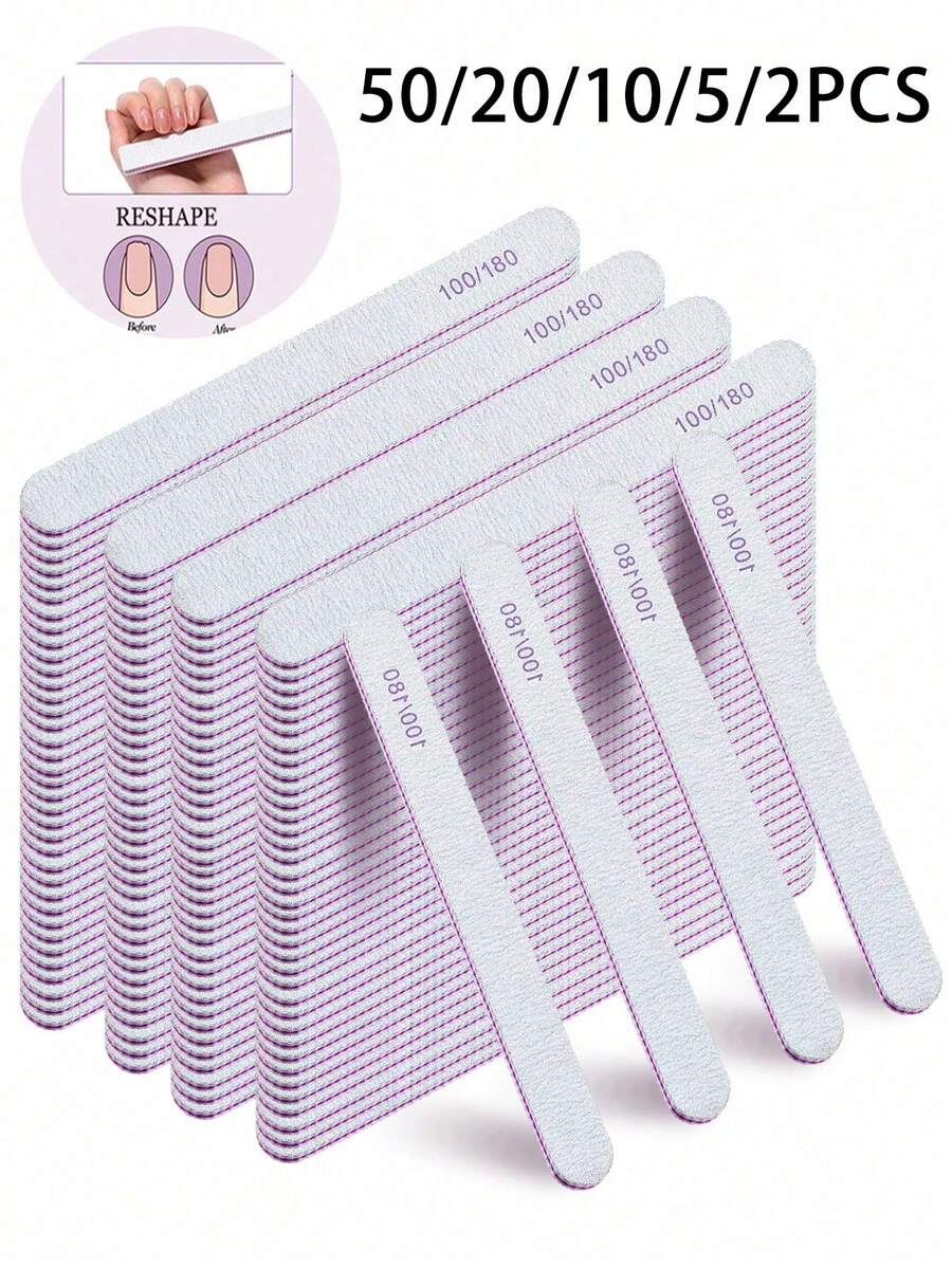 50/20/10/5/2件雙面指甲銼條，專業美甲工具，適用於DIY指甲修形、磨砂、拋光，適合女性手指與腳趾，適用於居家與沙龍使用，美甲產品