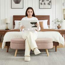 Storage Bench With Storage Space, Beige Color, Ideal For Bedroom Or Hallway - Pink - View 4