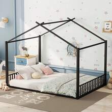 Kids Bed Frame House Shape - 140 X 200 Cm - White - 黑色 - 查看 2