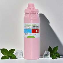 800ml 1 Peça Garrafa Térmica à Prova de Vazamento e Copo Espacial de Aço Inoxidável 304 de Grande Capacidade para Fitness, Esportes, Viagens ao Ar Livre, Carro, Adequado para Academia, Café, Ar Livre, Viagem, Escola, Escritório, Presente, Presente de Aniversário - Rosa chiclete - Visão 1