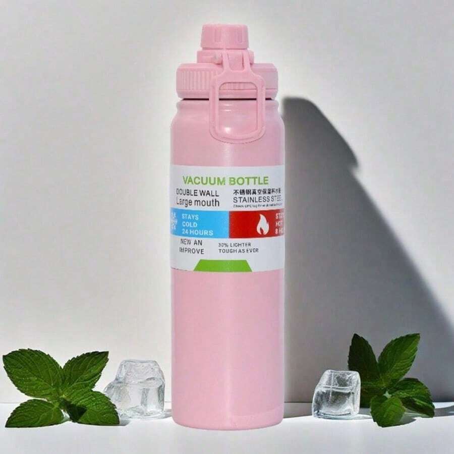 800ml 1 Peça Garrafa Térmica à Prova de Vazamento e Copo Espacial de Aço Inoxidável 304 de Grande Capacidade para Fitness, Esportes, Viagens ao Ar Livre, Carro, Adequado para Academia, Café, Ar Livre, Viagem, Escola, Escritório, Presente, Presente de Aniversário - Rosa chiclete - Visão 1