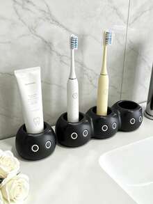 1pc Matte Cute Black Cat Shaped Toothbrush Holder, Single/Triple Hole Bathroom Accessory Rack, Electric Toothbrush & Toothpaste Storage Organizer, Cute Cartoon Cat Vanity Decor, Suitable For Shower Room Sink, Bathroom Toothbrush Holder, Bathroom Accessory Set, Home Decor, Bathroom Decor, Autumn Decor, Back To School Storage - Black - View 4