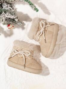 1 Pair Baby Girls' Thick Warm Snow Boots, Winter Stylish Snow Boots - Beige - View 5