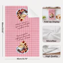 2PCS Kitchen Towels Pink Plaid Striped Coffee Healing Theme Pattern Print 40*60cm Rectangular Microfiber Kitchen Towels, Dish Cloths, Tablecloths, Hand Towels, Kitchen Decor, Home Decor, Housewarming Gift For Neighbors, Perfect For Kitchen And Bathroom Use, Suitable For Housewives And Family Gatherings, High Cost-Performance, Home Essential - Baby Pink - View 4