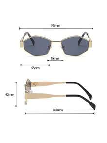 Gold Rhombus Fashion Glasses Metal Frame Fashion Glasses Suitable For Vacation, Street Photography, Travel, Party, Fashion Outfit Accessory - Gold - View 6