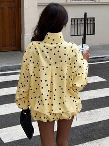 Women's Polka Dot 2 Pieces Set Shirt, Summer Vacation Outfit Yellow Elegant - Yellow - View 8