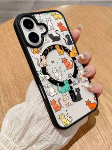 1pc Cute Cartoon Kitten Pattern Magnetic Phone Case, Comfortable Hand Feeling, Compatible With Wireless Charging, Suitable For All Models Of Apple Phone Cases, Suitable For Holiday Gifts - 黑色 - 查看 1
