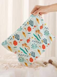 1pc Portable Cosmetic Storage Bag, Sea Cucumber & Seashell Ocean Element Pattern, Double-Sided Print, Travel Zipper Makeup Bag, Multi-Function Toiletry Storage Bag - Multicolor - View 5