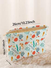 1pc Portable Cosmetic Storage Bag, Sea Cucumber & Seashell Ocean Element Pattern, Double-Sided Print, Travel Zipper Makeup Bag, Multi-Function Toiletry Storage Bag - Multicolor - View 3