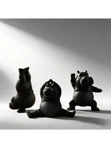 3pcs Hippopotamus Figurines - Durable Plastic Hippo Sculptures, Suitable For Indoor/Outdoor, Peaceful Animal Desktop Decor, Cute Cartoon Hippo Design - Perfect For Yoga Studio Decoration, Ideal Gift For Yoga Enthusiasts (Hippo Statues) - A - View 8