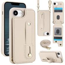 OUKNOEO 時尚斜挎包人造皮革手機殼，適用於 iPhone 17e Air 16e 15 14 13 Pro Max Plus S26 S25 Edge S24 Ultra A37 A57 Z Fold 7 6 5 4，附手腕帶與長掛繩 - 米色 - 查看 65